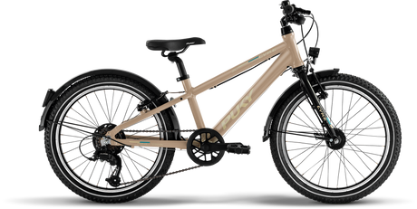 En beige, 20-tums juniorcykel från PUKY, lämplig för barn i åldern 6 år och utrustad med framgaffel och svart styre, erbjuder både stil och komfort. Med ett SHIMANO Nexus växelsystem med 7 växlar, tjocka knotiga däck för terrängäventyr och fram- och bakhjulsbromsar, är denna Juniorcykel byggd för prestanda. Ytterligare höjdpunkter inkluderar en dynamolampa för att säkerställa synlighet under kvällsturer.